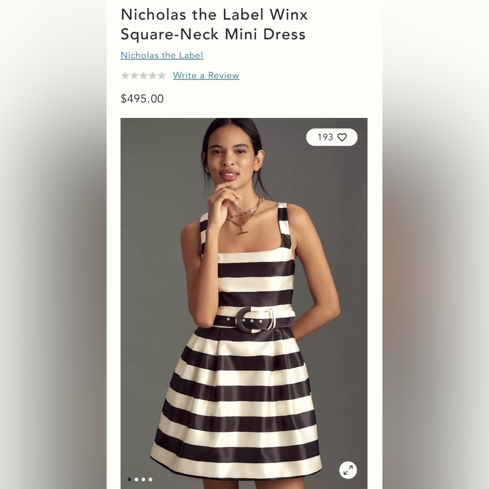 NWT Anthropologie Nicholas the Label Winx Square Neck Mini Dress